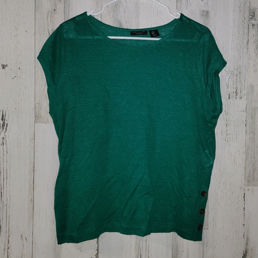 Tahari Linen Green Short Sleeve Women's Blouse